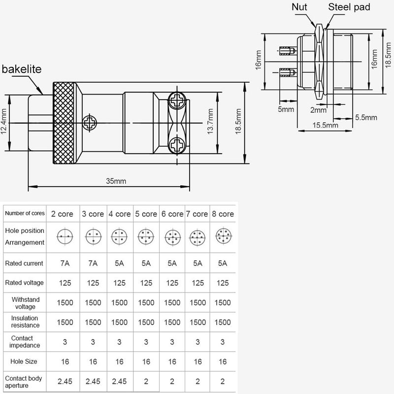 DIYhz GX16 5 Pins Panel Metal Mount Circular Metal Aviation Connector Adapter Male Female Plug Socket (5 Pcs) - Image 4